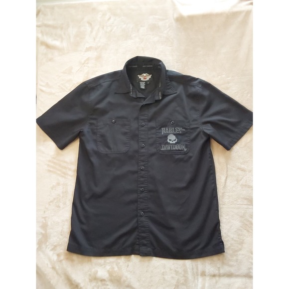 Harley-Davidson Other - Harley Davidson Skull Button Up Shirt Mens Medium Black Short Sleeve Biker